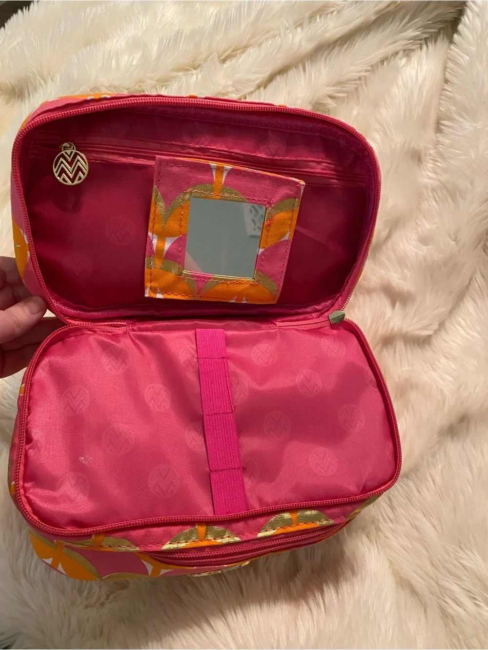 Vibrant Pink & Orange Chevron Accent Cosmetic Case