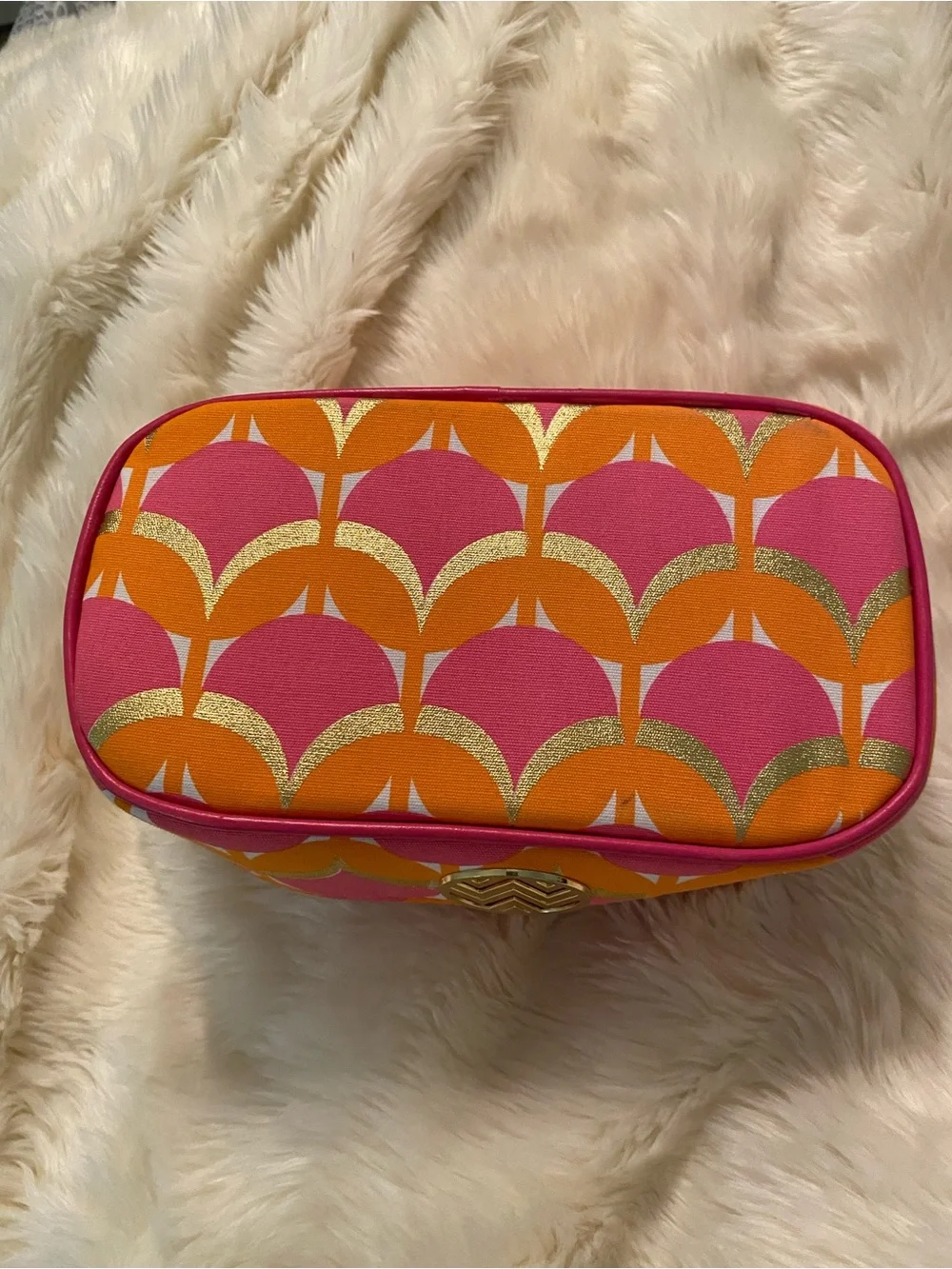 Vibrant Pink & Orange Chevron Accent Cosmetic Case