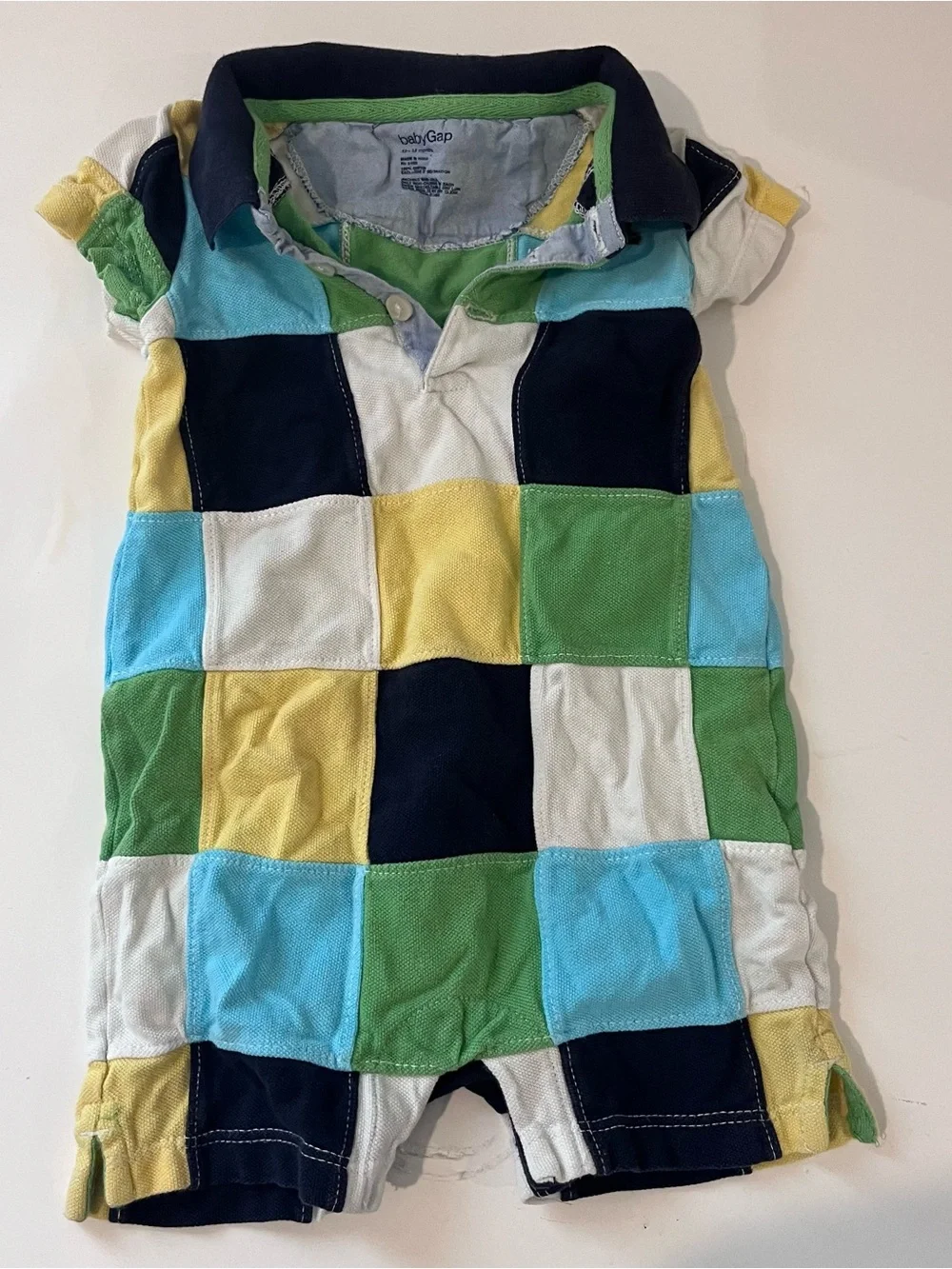 GAP Baby Patchwork Polo Romper 12-18m pique baby boy summer